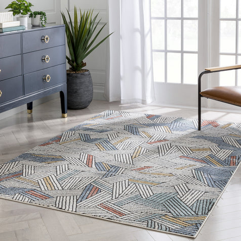 Varese Abstract Geometric Stripes Blue Rug