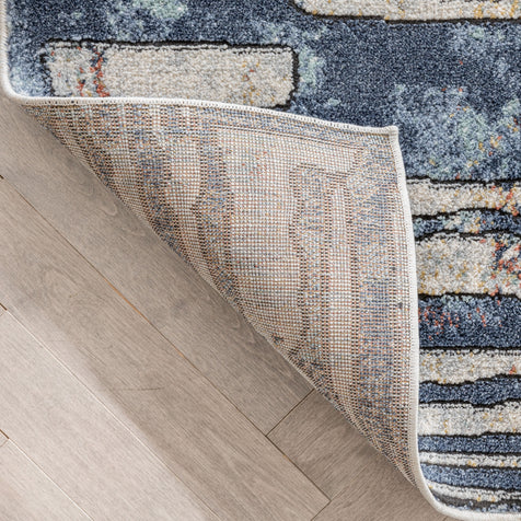 Modica Geometric Abstract Pattern Ivory Blue Rug