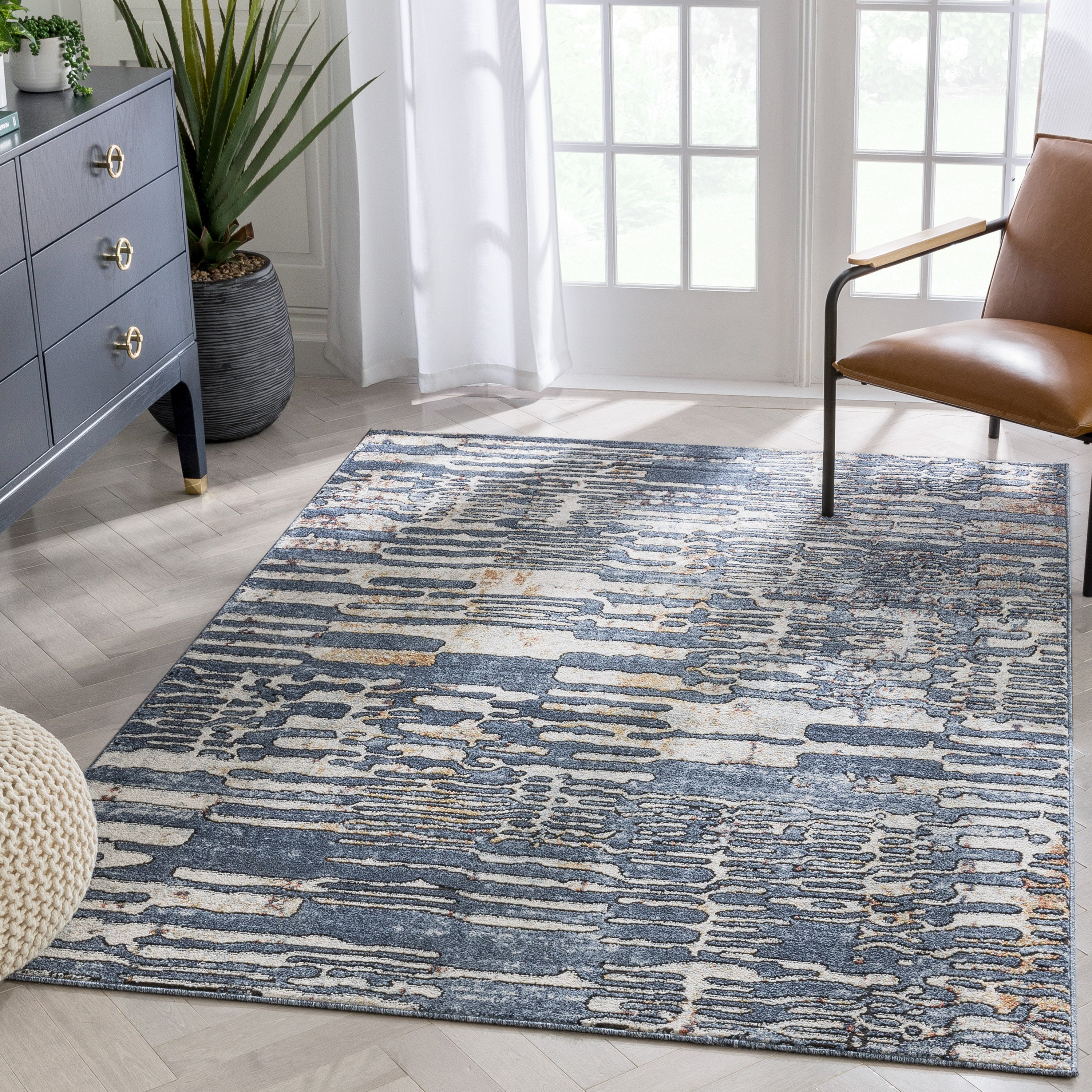 Modica Geometric Abstract Pattern Blue Rug