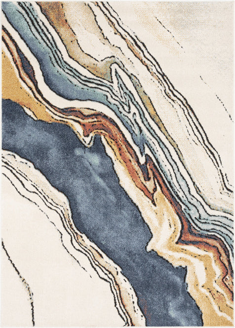 Livorno Abstract Paintsplash Ivory Blue Rug