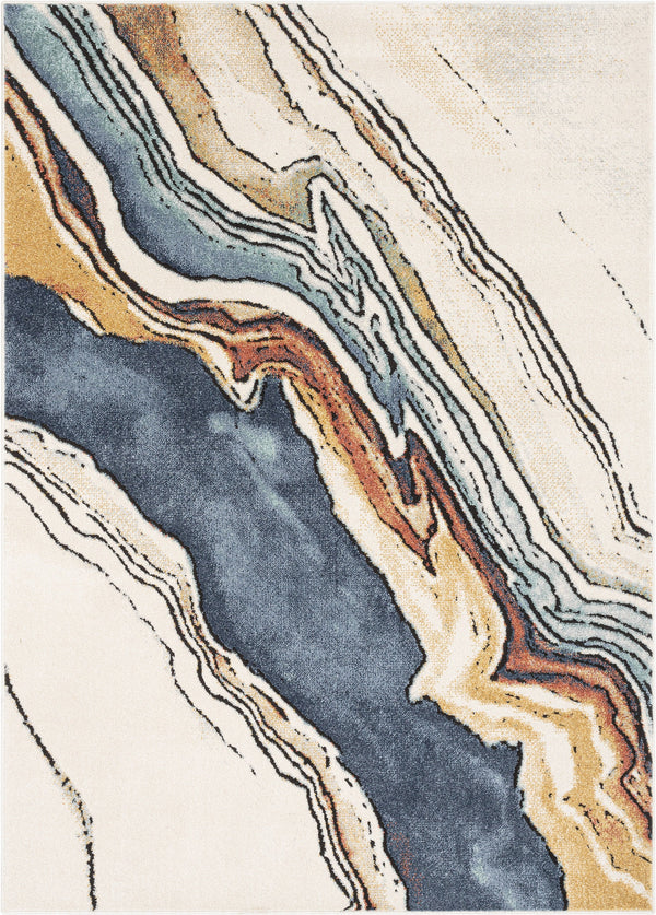 Livorno Abstract Paintsplash Ivory Blue Rug