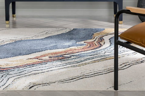Livorno Abstract Paintsplash Ivory Blue Rug