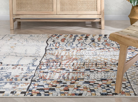 Taranto Geometric Abstract Pattern Ivory Blue Rug