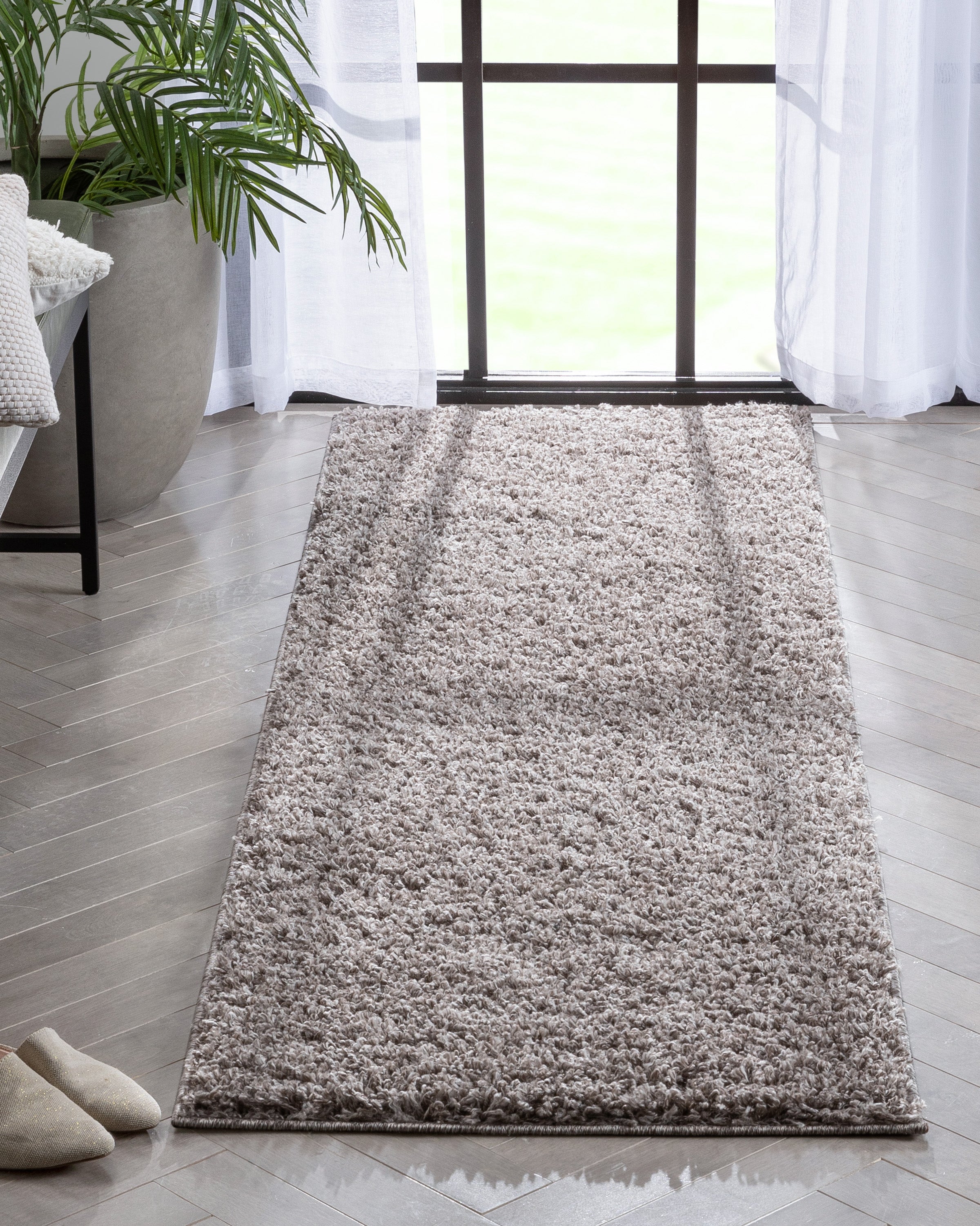 Emerson Modern Solid Beige/Grey Textured Shag Rug