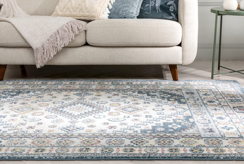 Aryn Vintage Tribal Medallion Floral Blue Rug