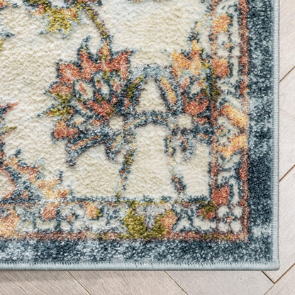 Atlas Vintage Bohemian Oriental Floral Blue Rug