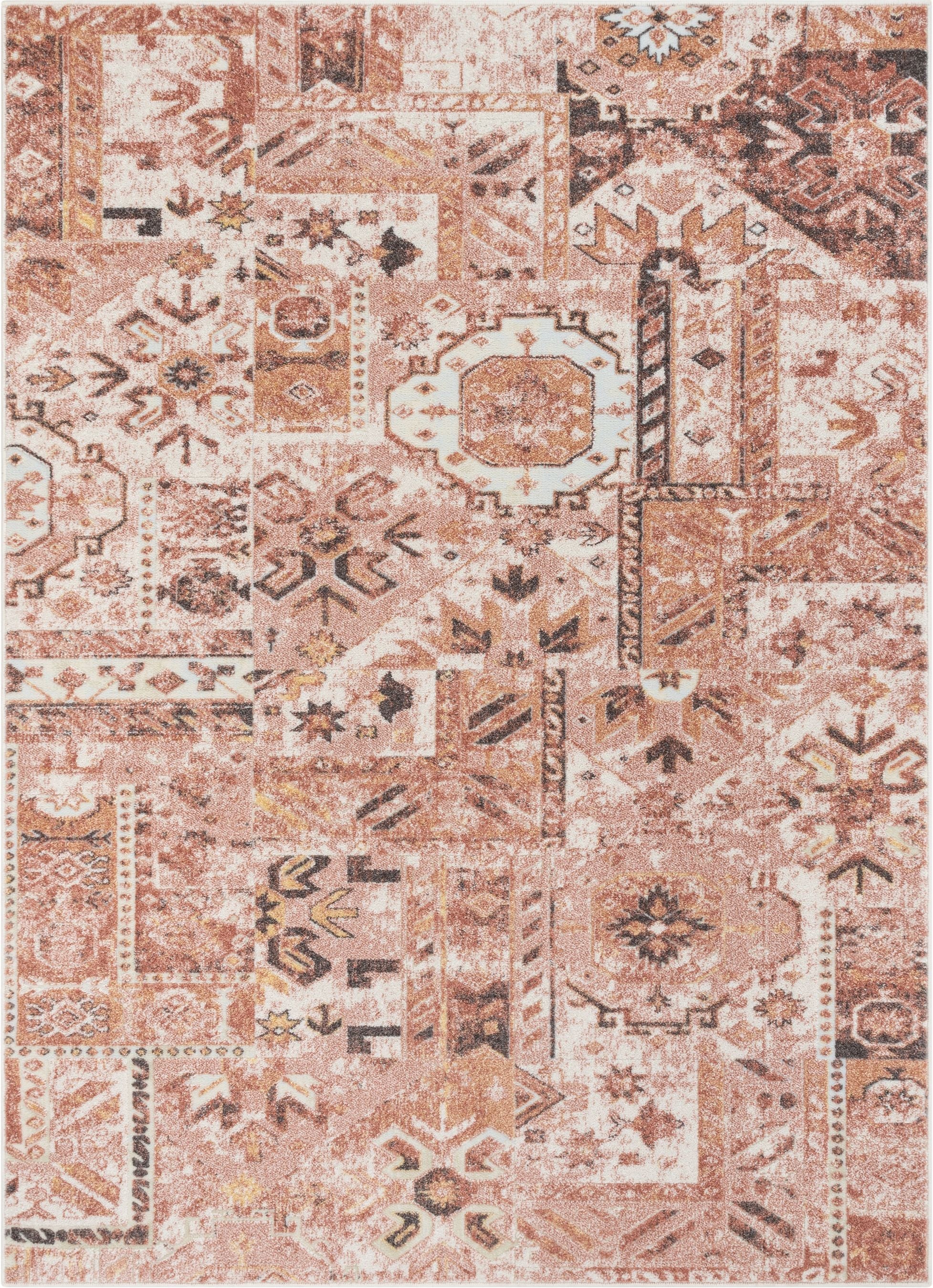 Elizabeth Global Vintage Patchwork Pattern Blush Pink Rug