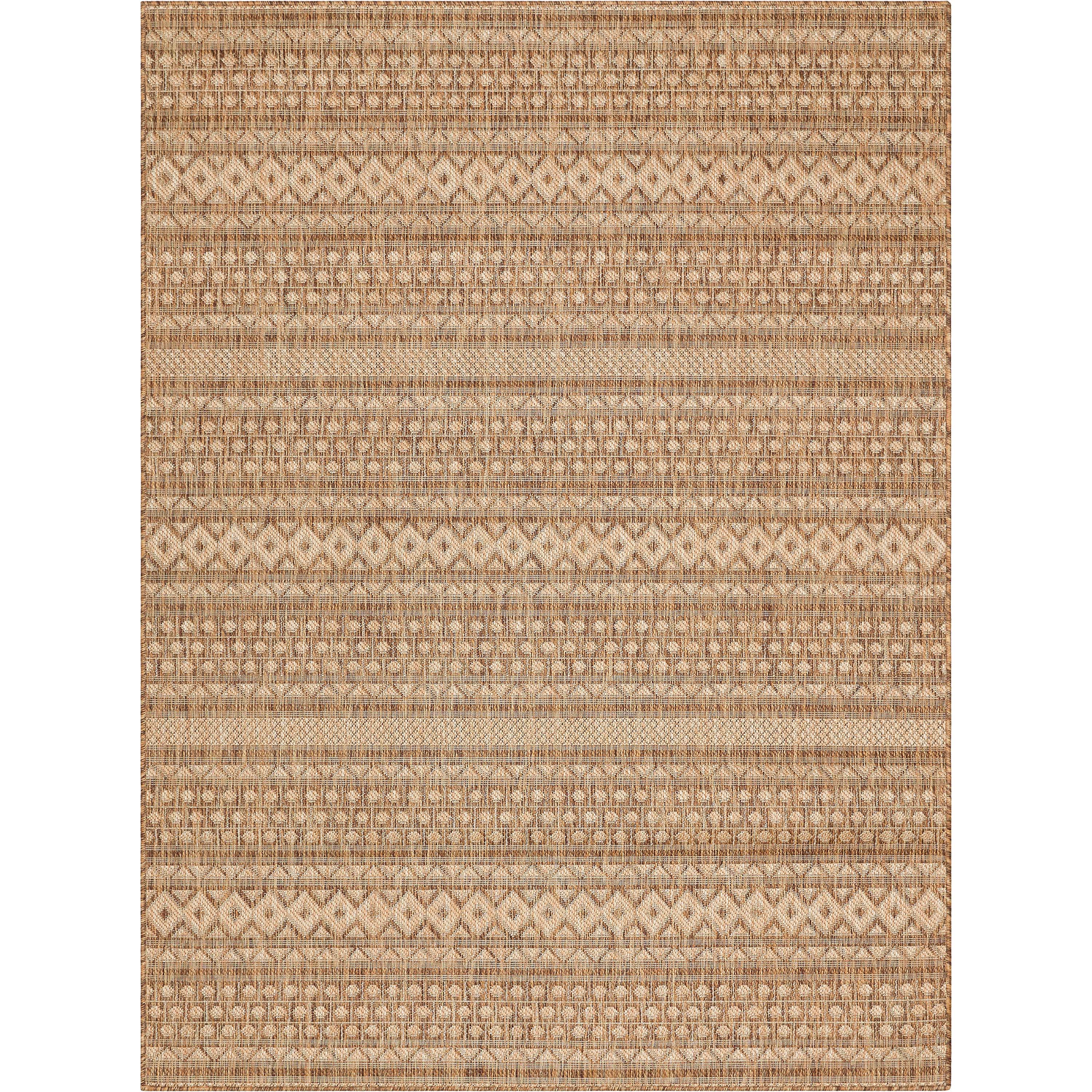 Arwen Tribal Indoor/Outdoor Brown Textured 5'3" x 7'3" Rug