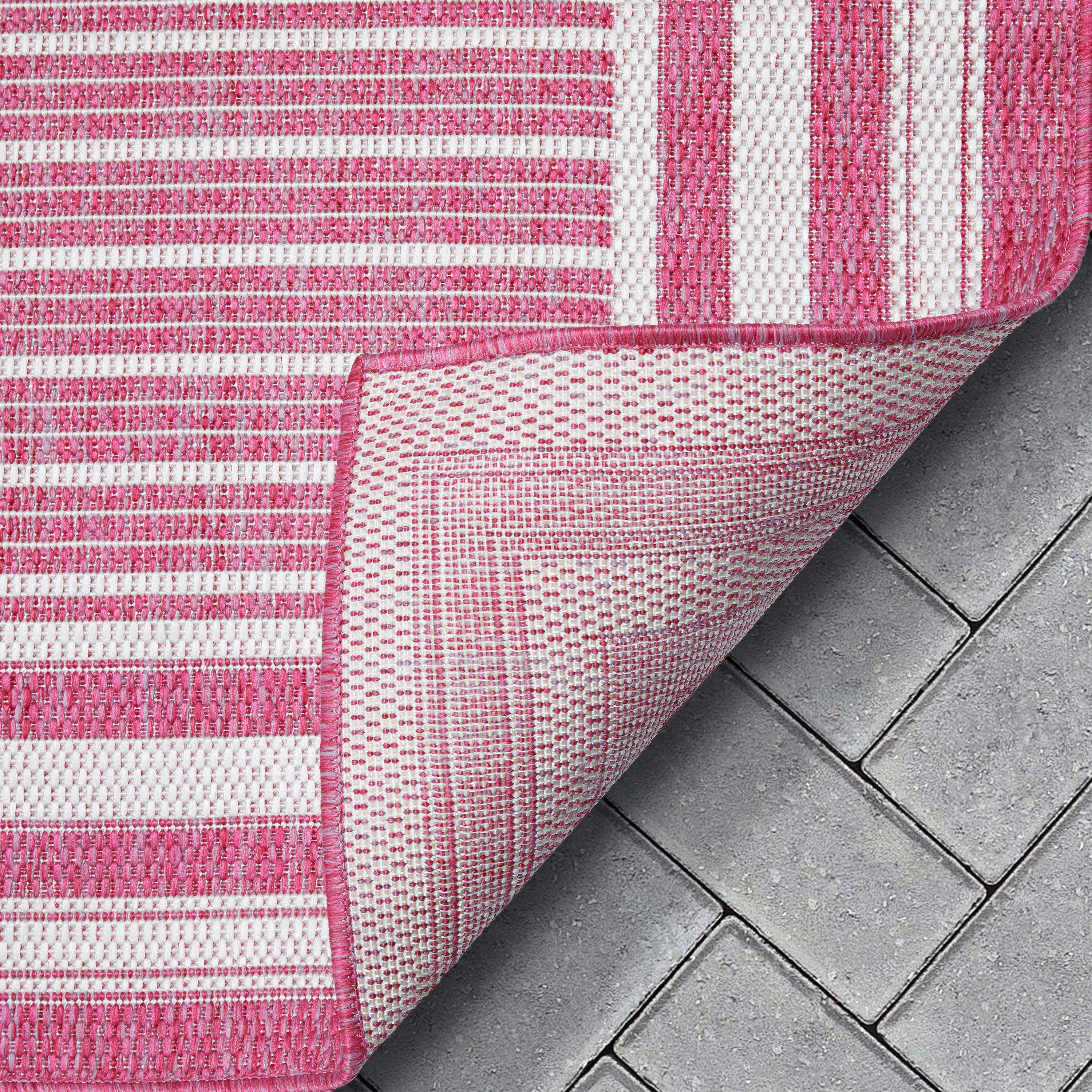 Frankie Modern Stripes Indoor/Outdoor Fuschia Textured Rug