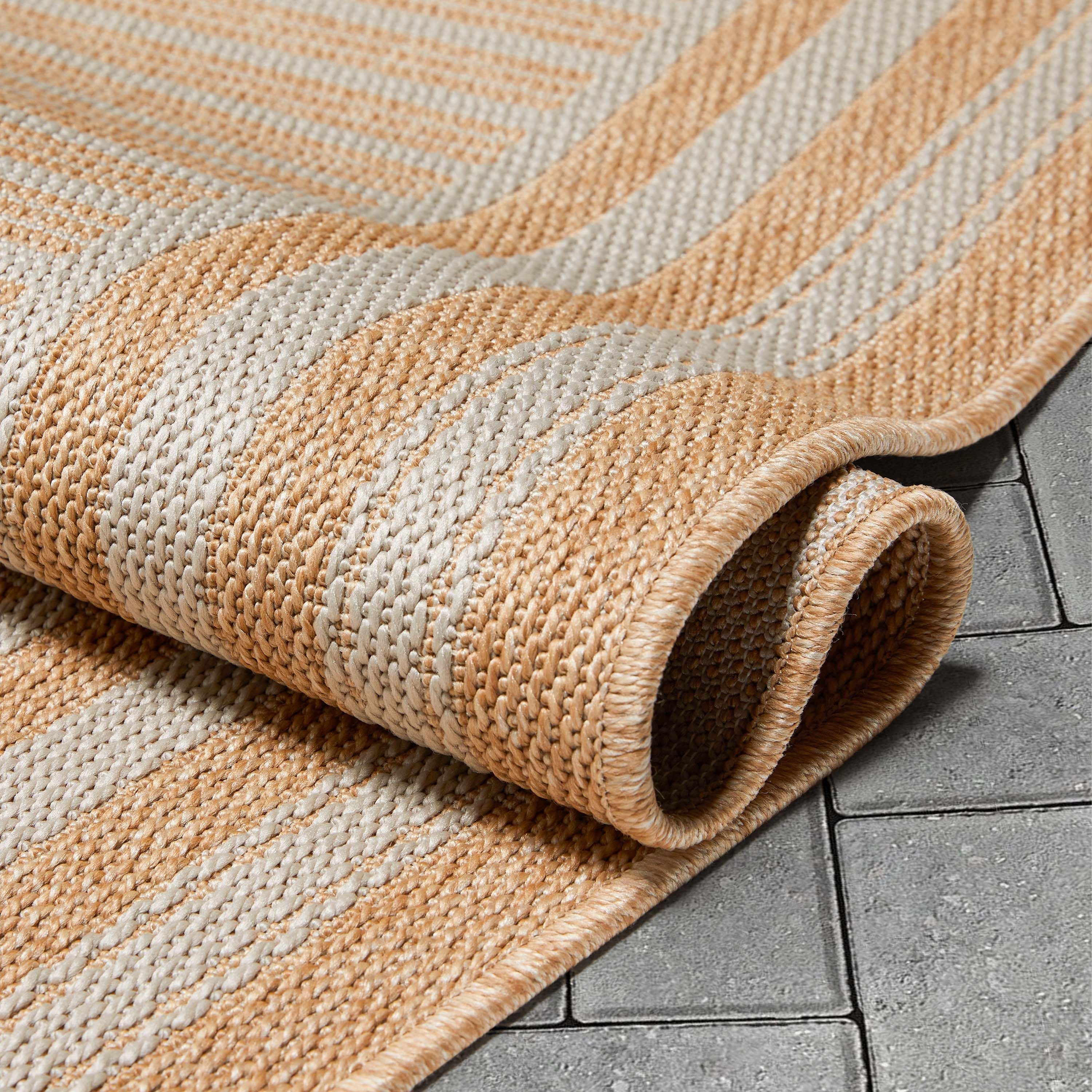 Frankie Modern Stripes Indoor/Outdoor Beige Textured Rug