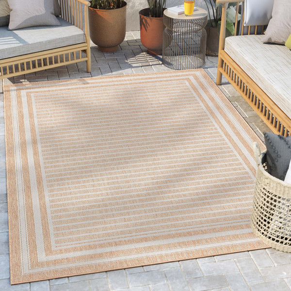 Frankie Modern Stripes Indoor/Outdoor Beige Textured Rug