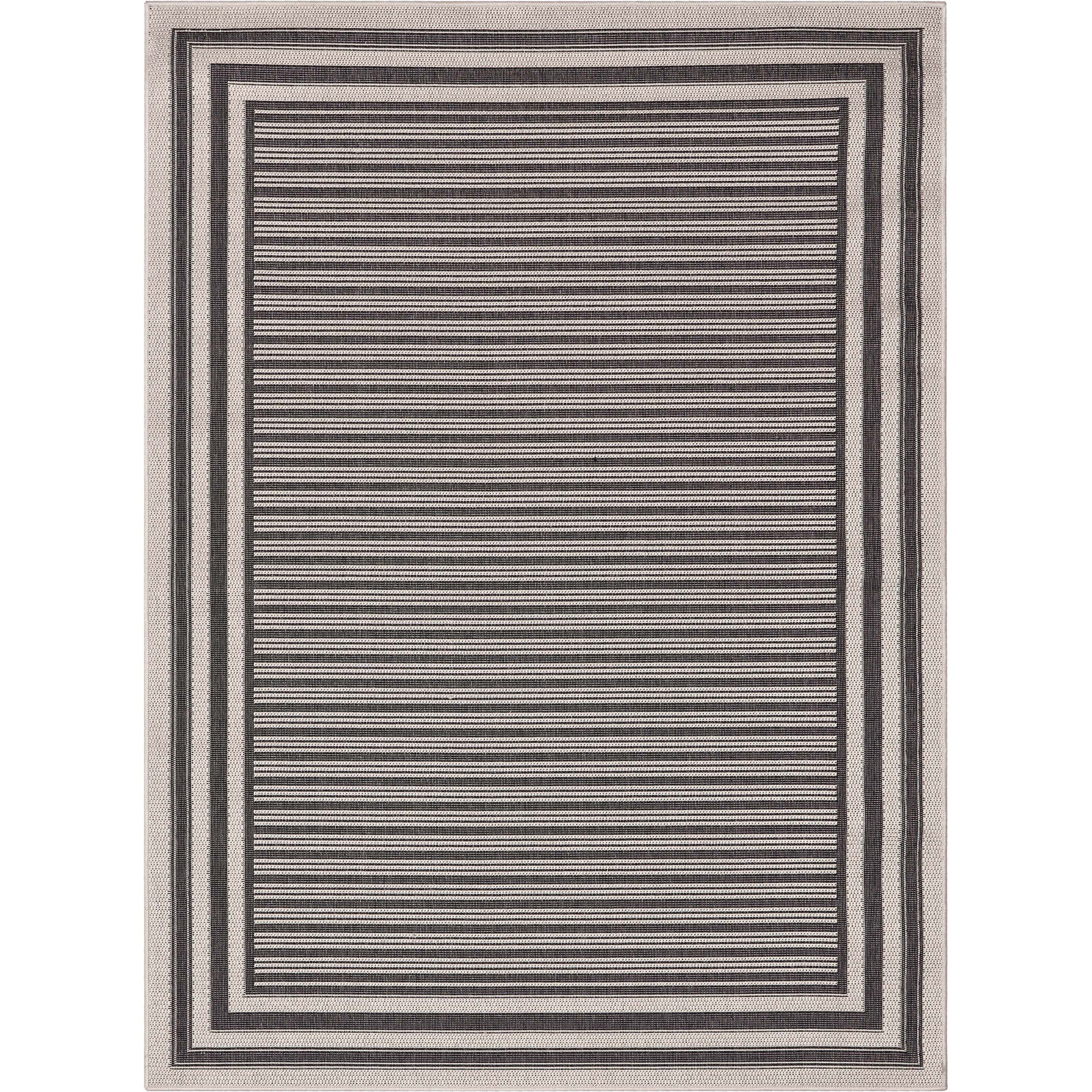 Frankie Modern Stripes Indoor/Outdoor Black Textured Rug