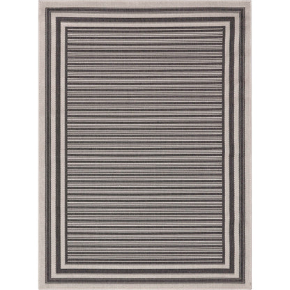 Frankie Modern Stripes Indoor/Outdoor Black Textured Rug