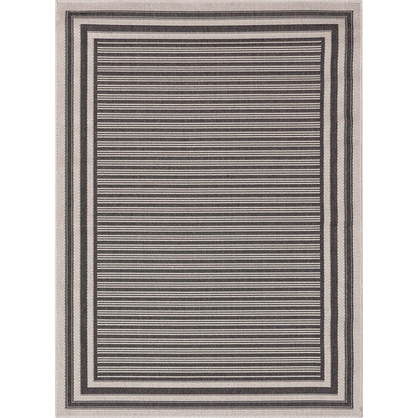 Frankie Modern Stripes Indoor/Outdoor Black Textured Rug