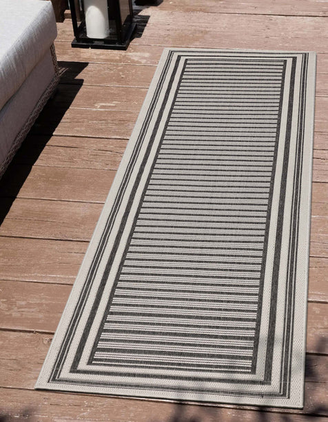 Frankie Modern Stripes Indoor/Outdoor Black Textured Rug