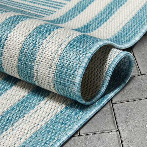 Frankie Modern Stripes Indoor/Outdoor Blue Textured Rug