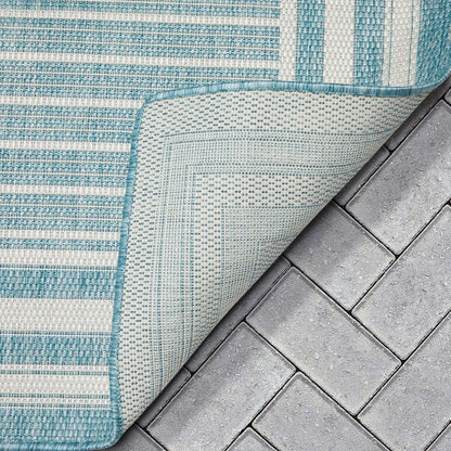 Frankie Modern Stripes Indoor/Outdoor Blue Textured Rug