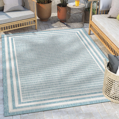 Frankie Modern Stripes Indoor/Outdoor Blue Textured Rug