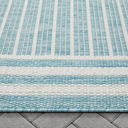 Frankie Modern Stripes Indoor/Outdoor Blue Textured Rug Well Woven