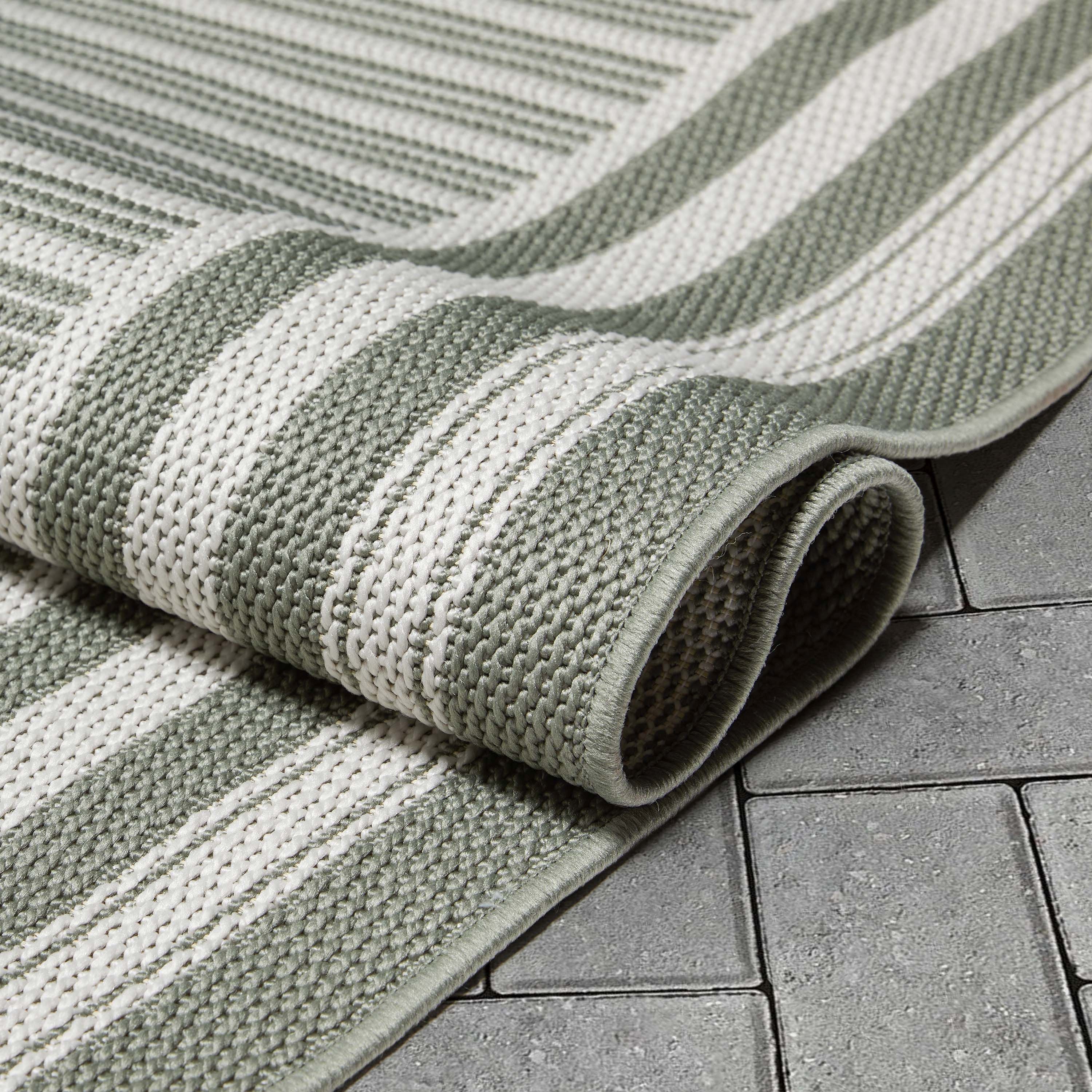 Frankie Modern Stripes Indoor/Outdoor Green Textured Rug