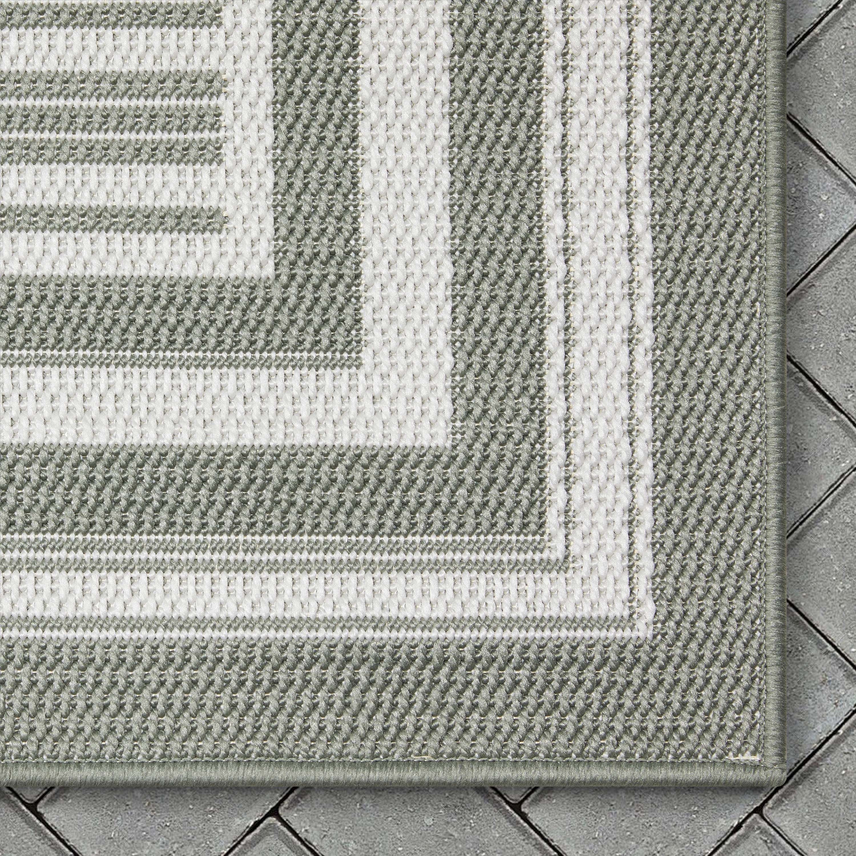 Frankie Modern Stripes Indoor/Outdoor Green Textured Rug