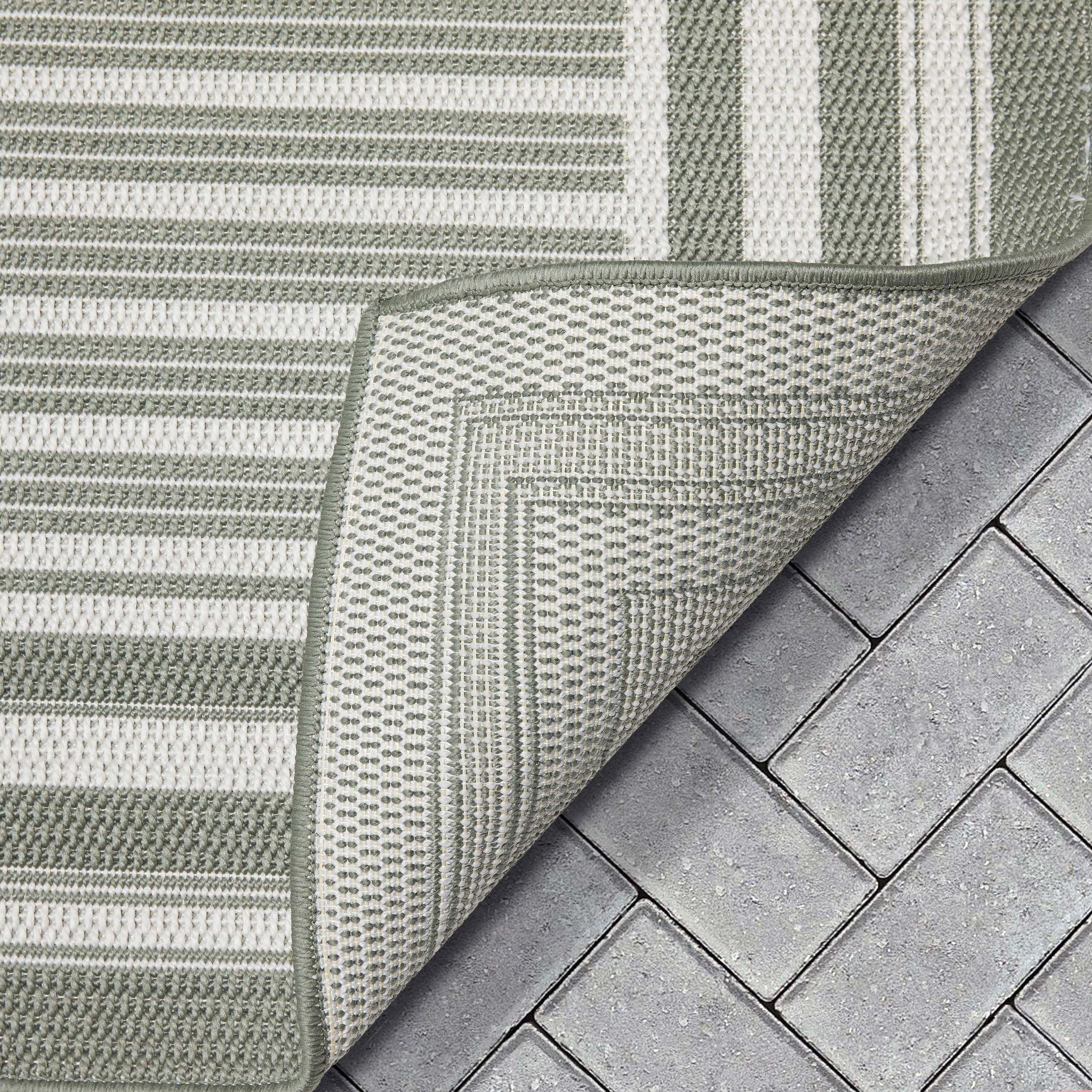 Frankie Modern Stripes Indoor/Outdoor Green Textured Rug