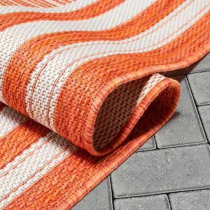 Frankie Modern Stripes Indoor/Outdoor Orange Textured 2'7" x 9'10" Runner Rug