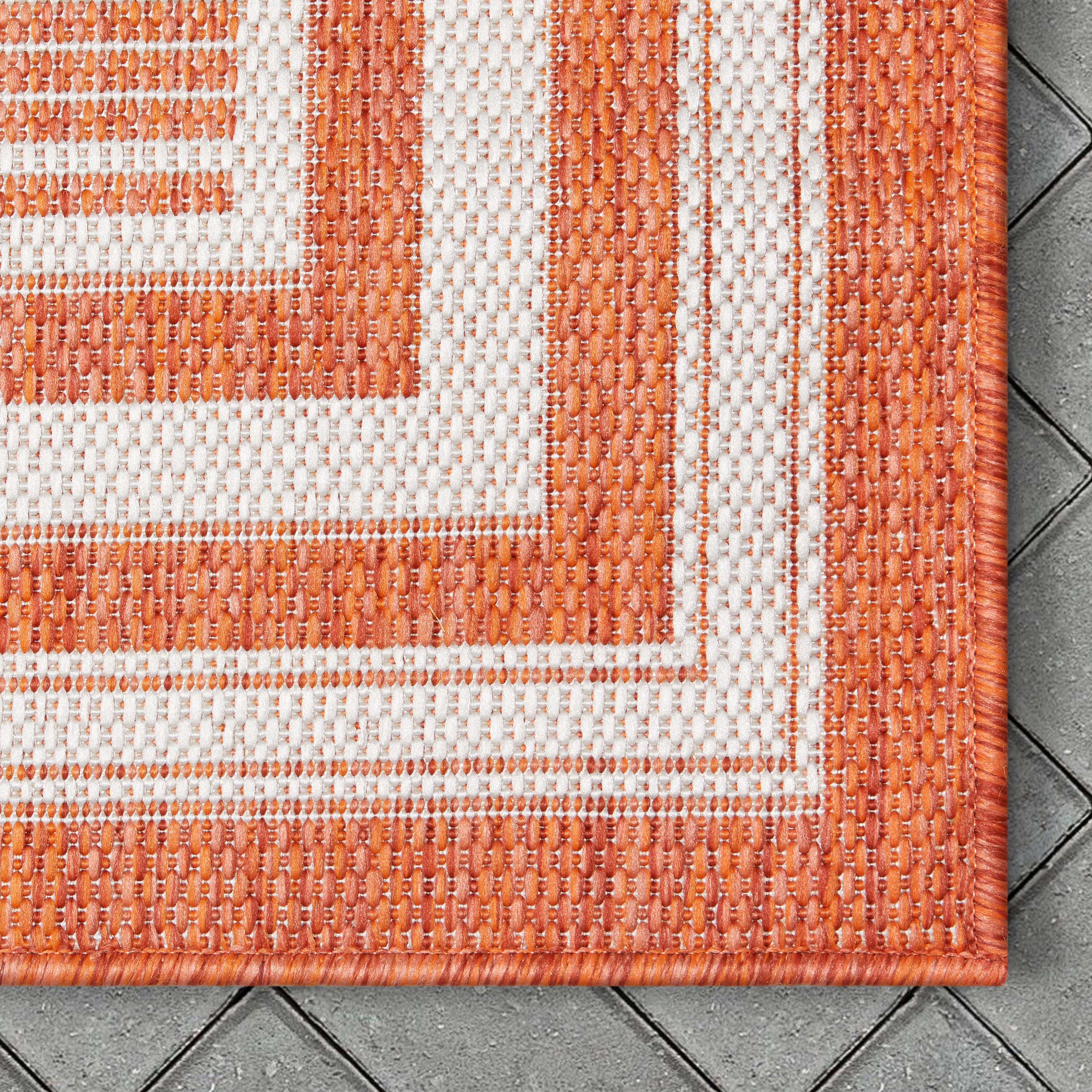 Frankie Modern Stripes Indoor/Outdoor Orange Textured 2'7" x 9'10" Runner Rug