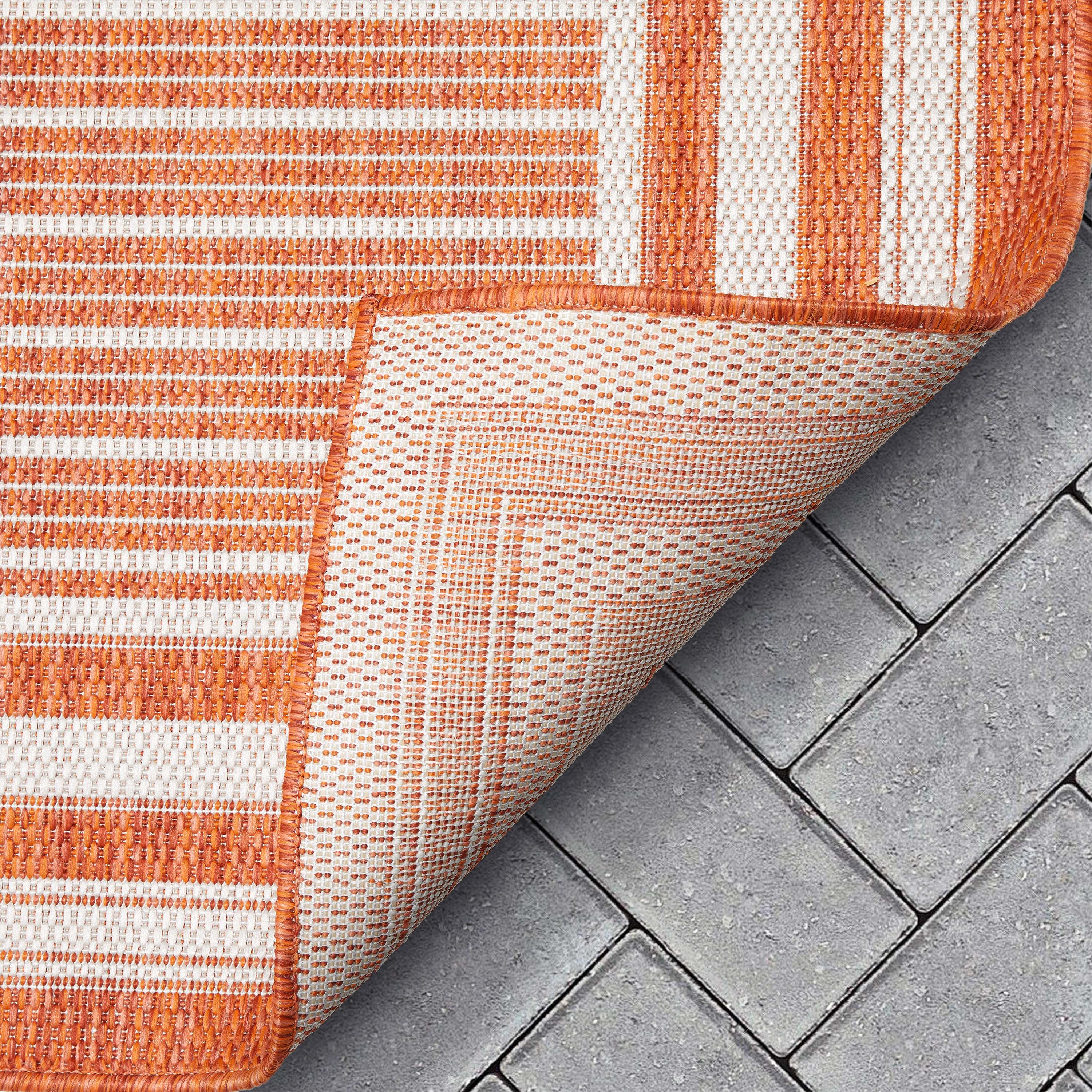 Frankie Modern Stripes Indoor/Outdoor Orange Textured 2'7" x 9'10" Runner Rug