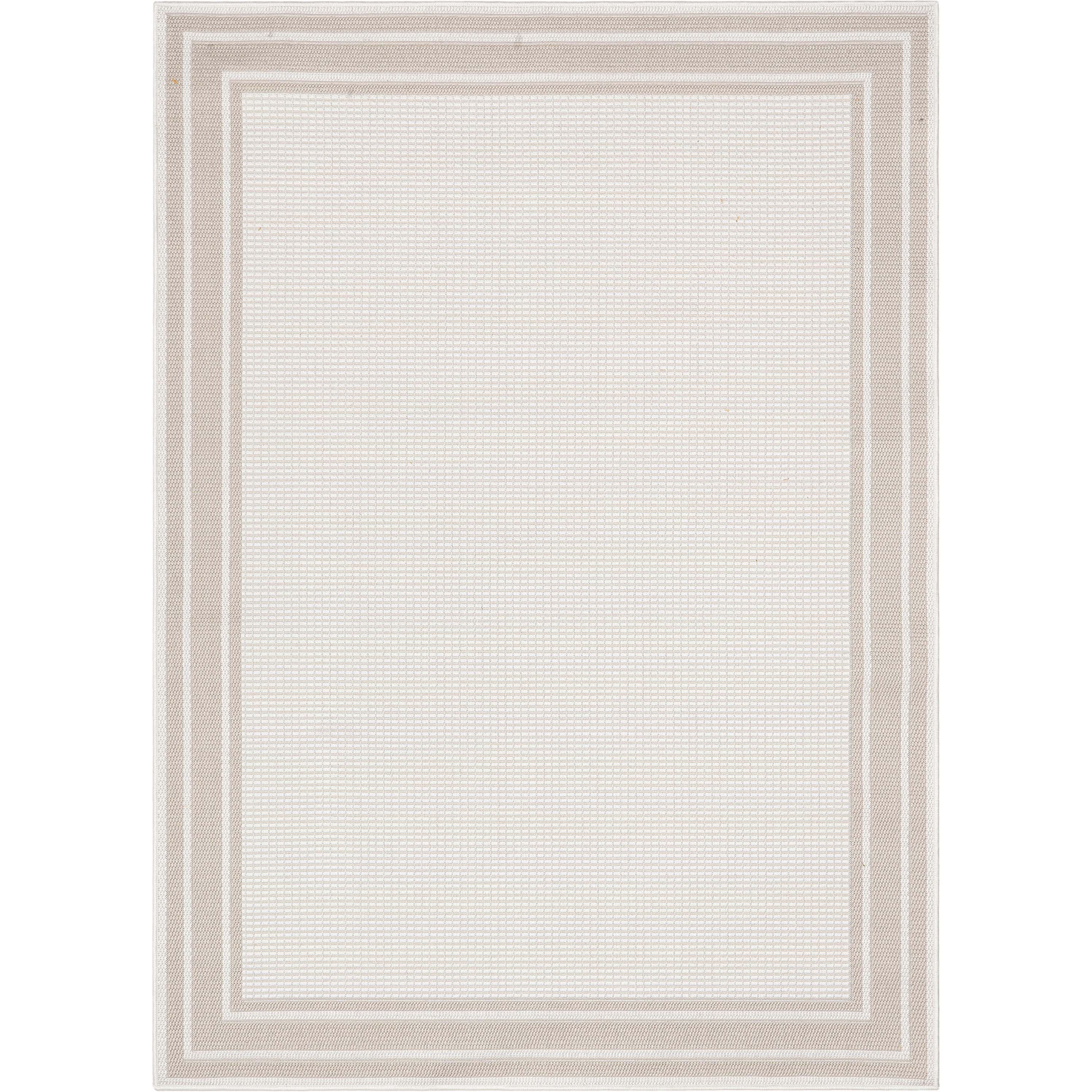 Perry Solid Border Pattern Indoor/Outdoor Ivory Textured Rug