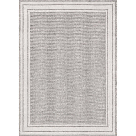 Perry Solid Border Pattern Indoor/Outdoor Grey Textured Rug