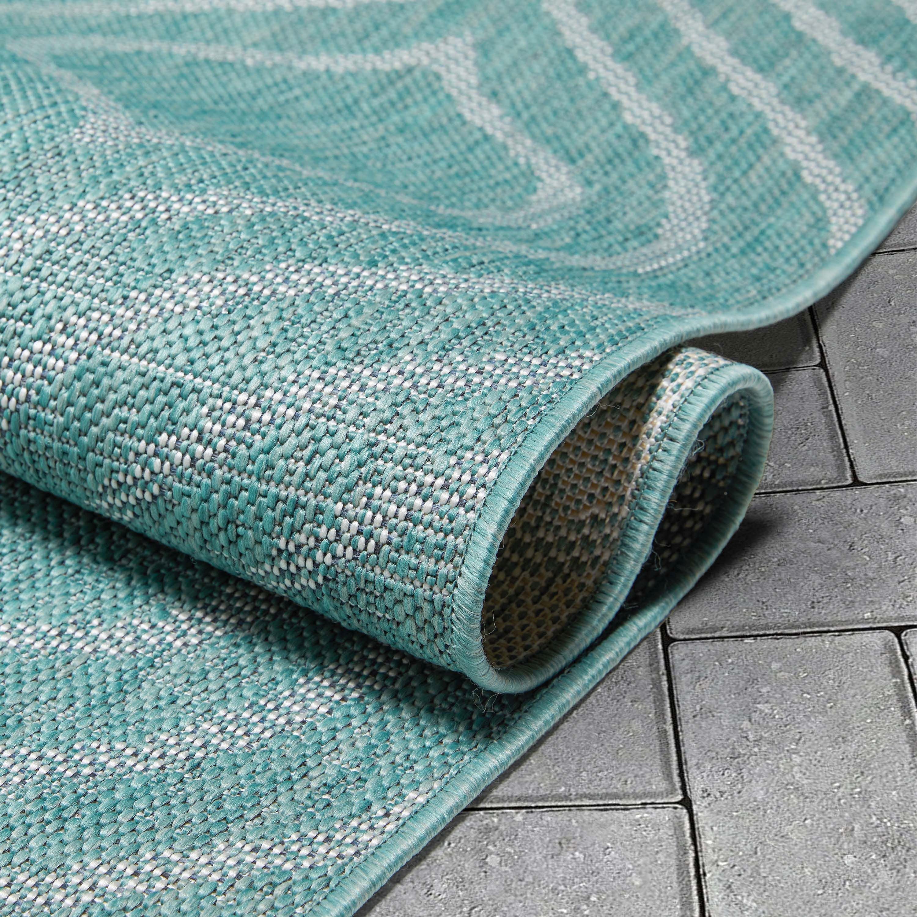 Ludo Lattice Trellis Indoor/Outdoor Blue Textured Rug