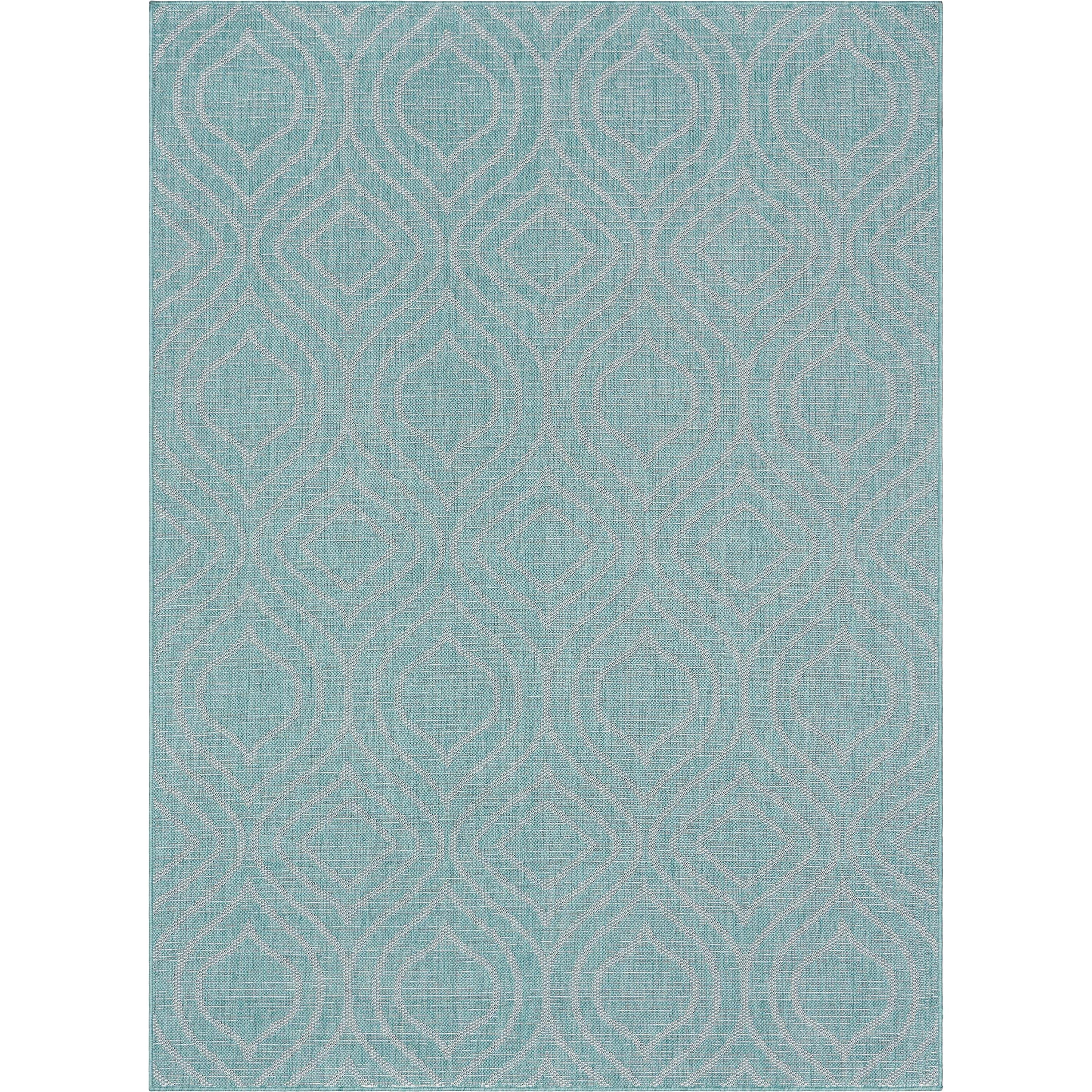 Ludo Lattice Trellis Indoor/Outdoor Blue Textured Rug