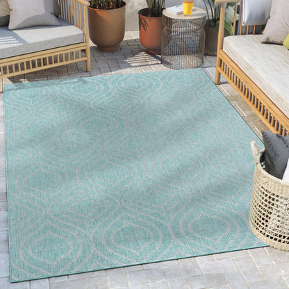 Ludo Lattice Trellis Indoor/Outdoor Blue Textured Rug