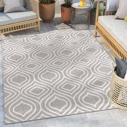 Ludo Lattice Trellis Indoor/Outdoor Grey Textured Rug