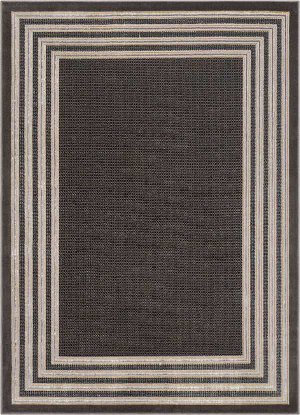 Waylon Retro Border Solid & Striped Grey Glam Rug