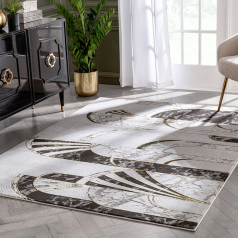 Walter Retro Marble Pattern Grey Glam Rug
