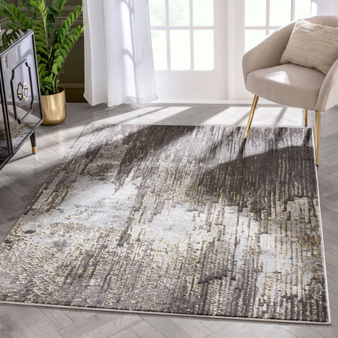 Harod Retro Geometric Stripes Grey Glam Rug