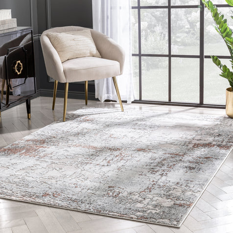Angus Modern Abstract Distressed Grey Blush Glam Rug