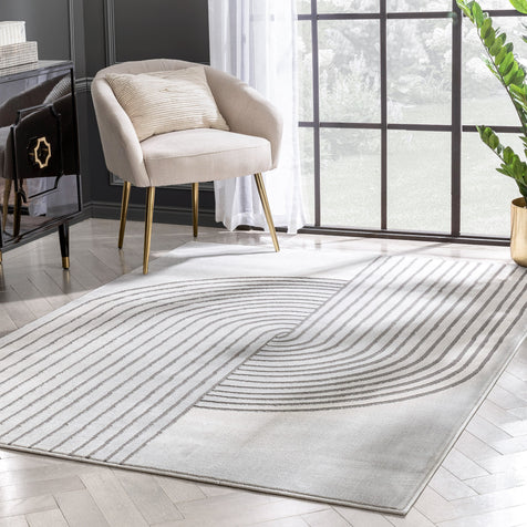 Archer Retro Geometric Pattern Grey Glam Rug