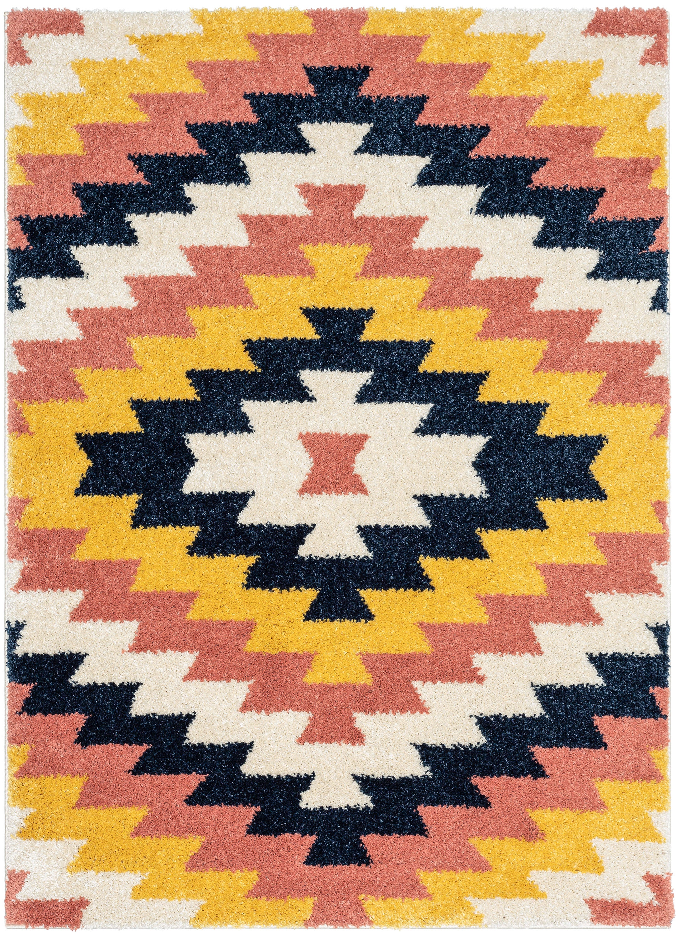 Titan Southwestern Tribal Ivory Blue Rainbow Shag Rug