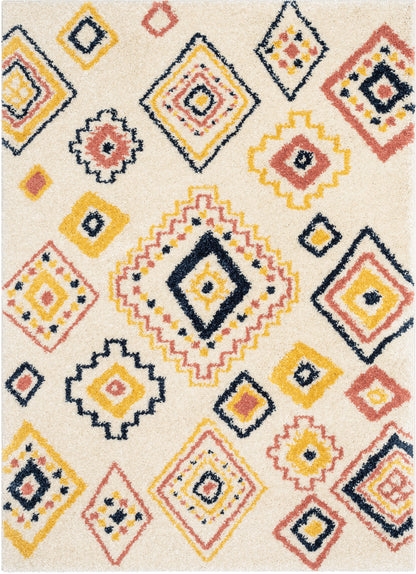 Blaer Moroccan Ethnic Diamond Ivory Rainbow Shag Rug