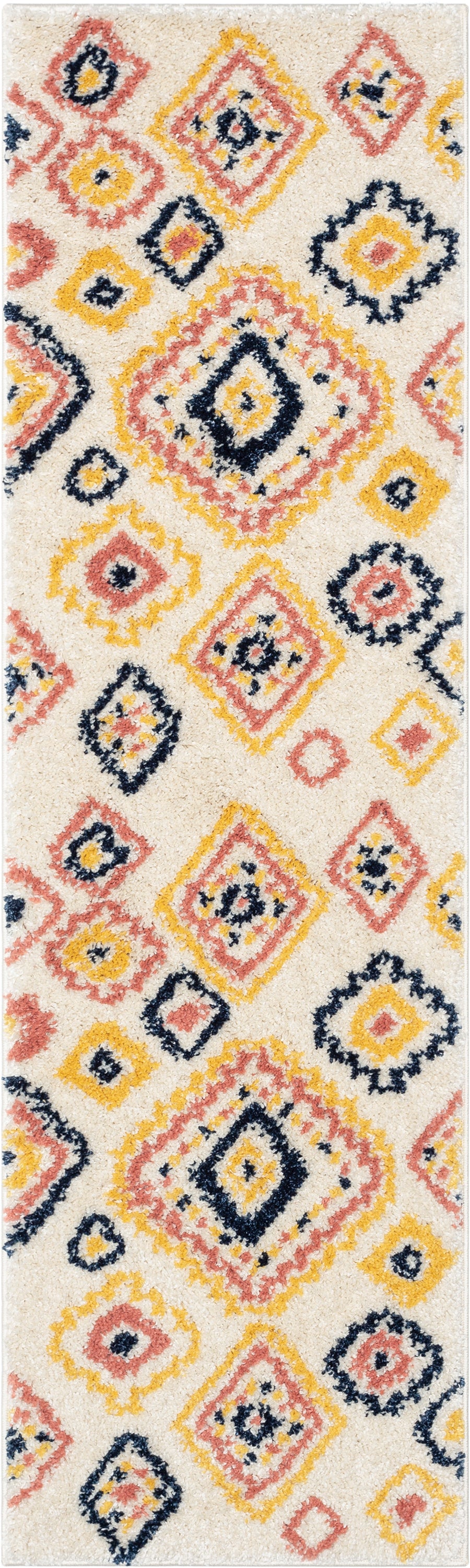 Blaer Moroccan Ethnic Diamond Ivory Rainbow Shag Rug