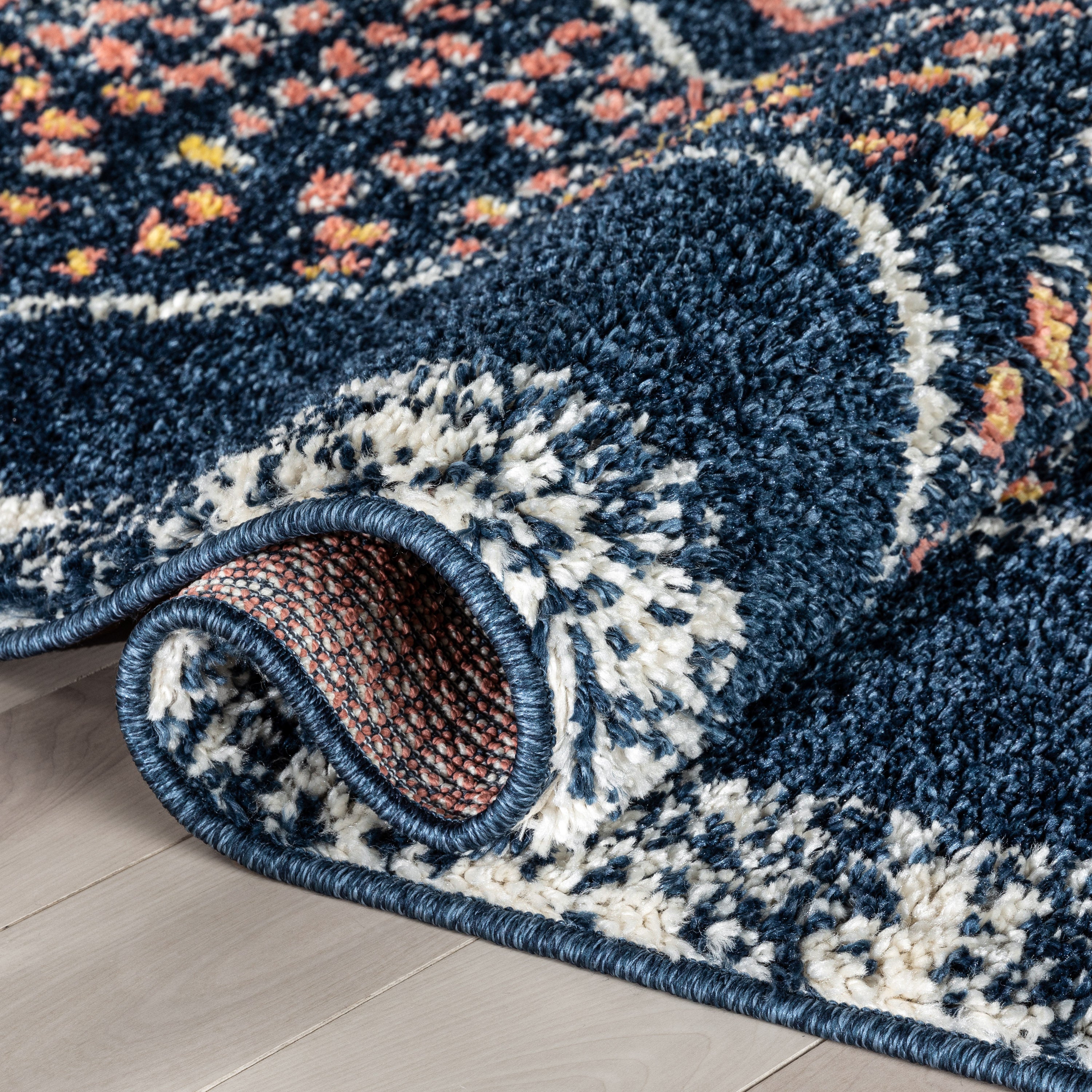 Sansa Moroccan Diamond Blue Rainbow Shag Rug