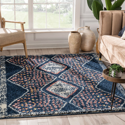 Sansa Moroccan Diamond Blue Rainbow Shag Rug