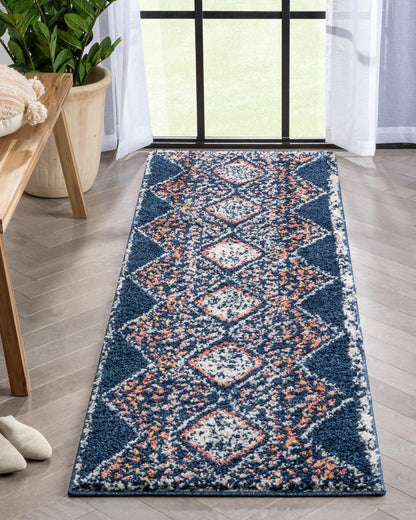 Sansa Moroccan Diamond Blue Rainbow Shag Rug