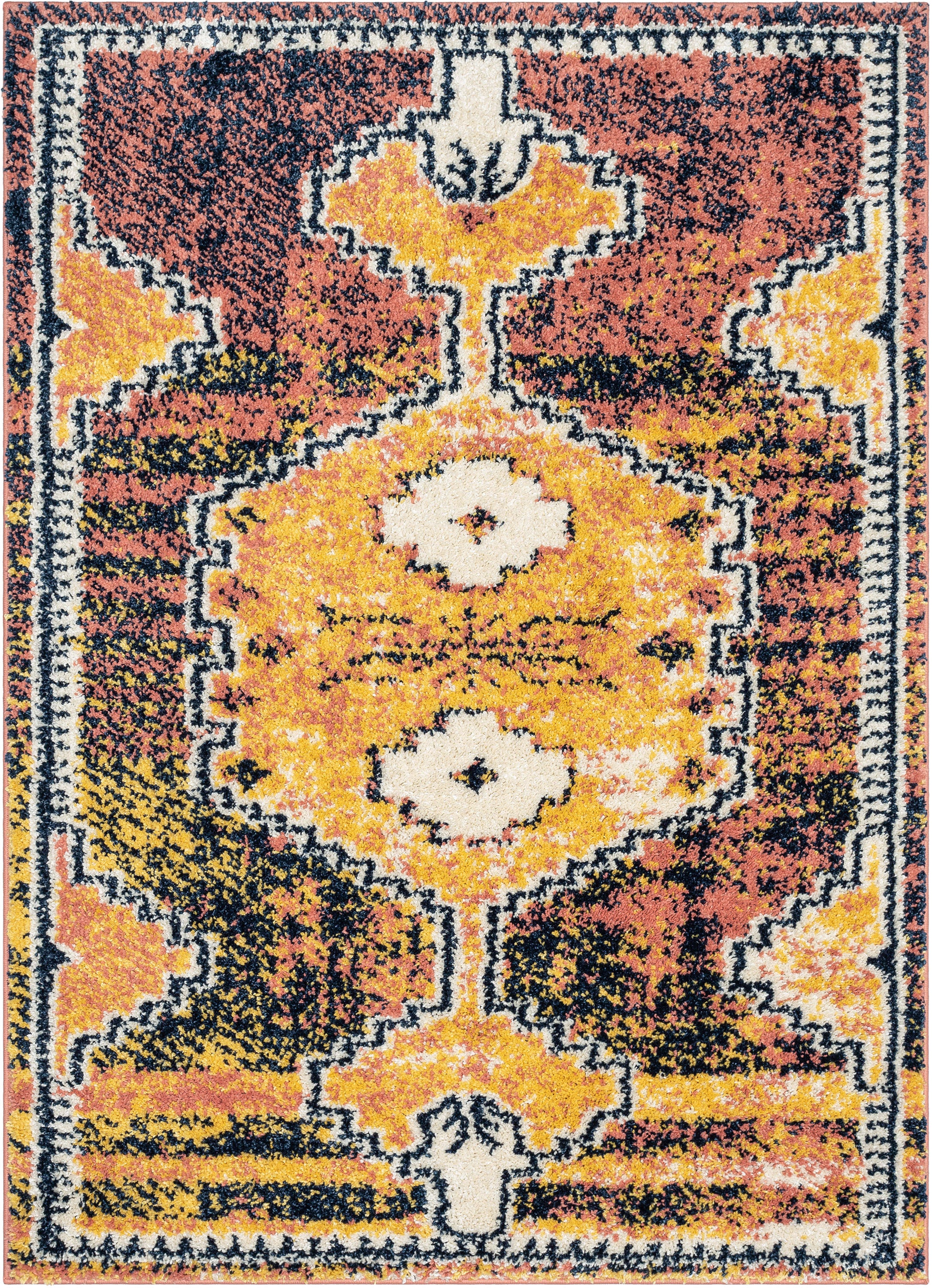 Mowgli Tribal Moroccan Medallion Yellow Rust Rainbow Shag Rug