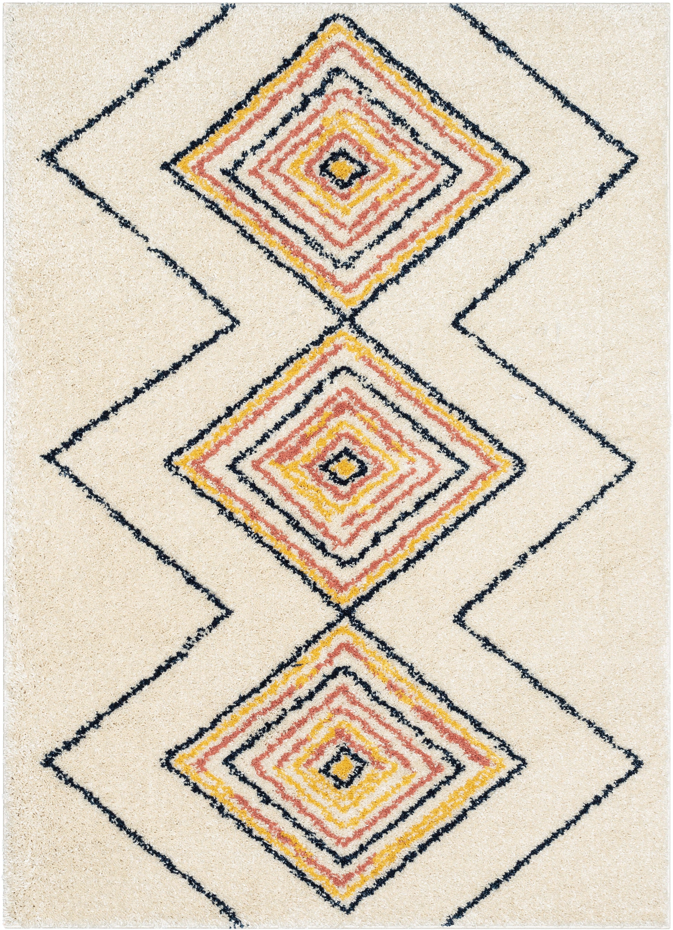 Crew Moroccan Tribal Diamond Ivory Rainbow Shag Rug