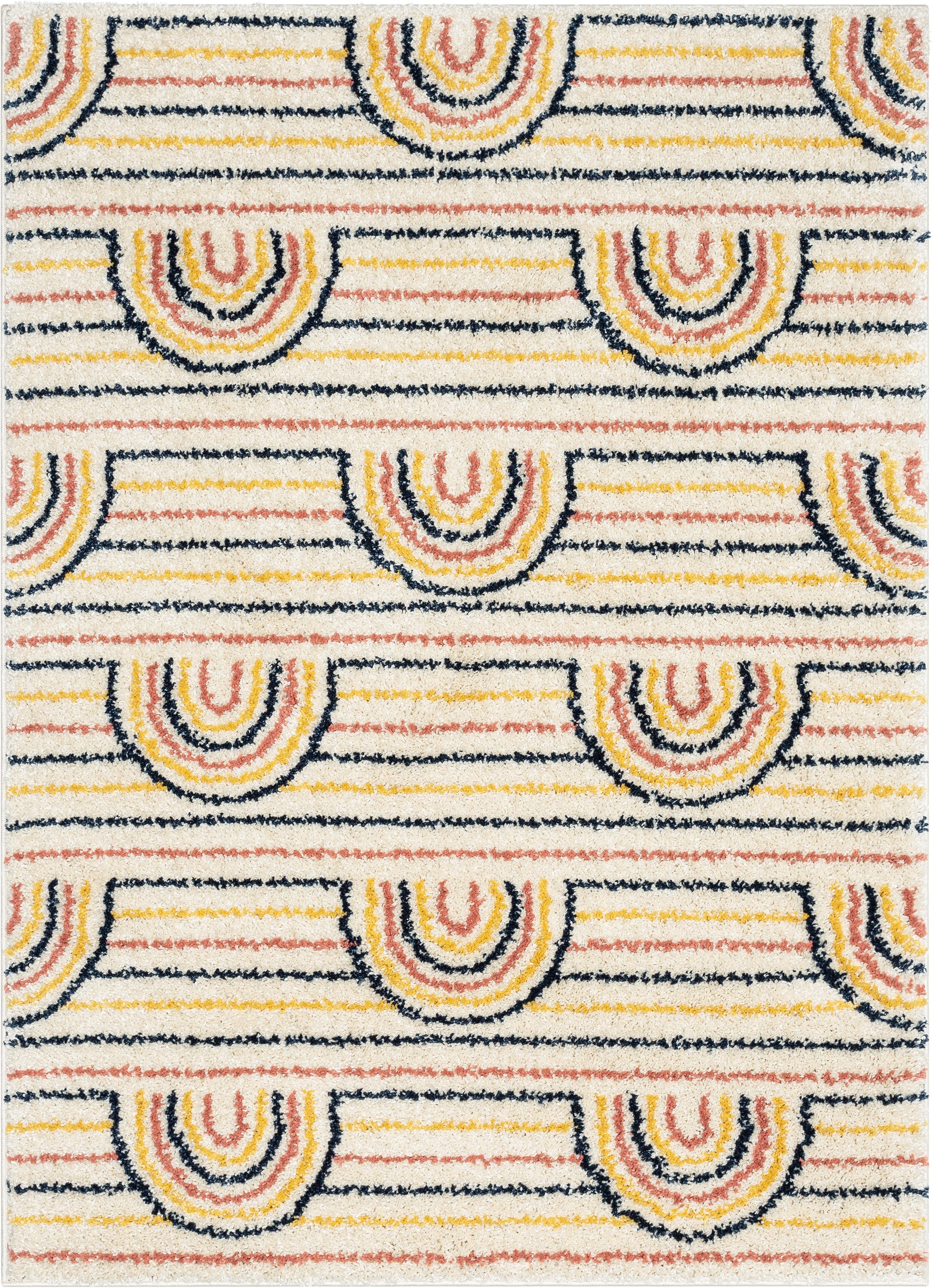 Rainbow Retro Geometric Ivory Rainbow Shag Rug