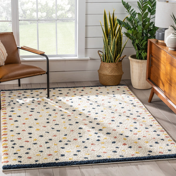 Cricket Retro Dots Ivory Blue Rainbow Shag Rug